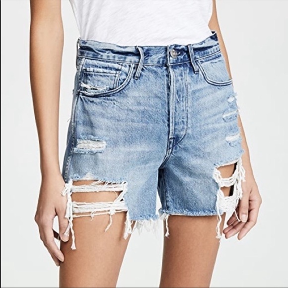 3x1 Blake 12 Inch High Rise Distressed Denim Jean Short In Ringer Wash 28 - Picture 1 of 11